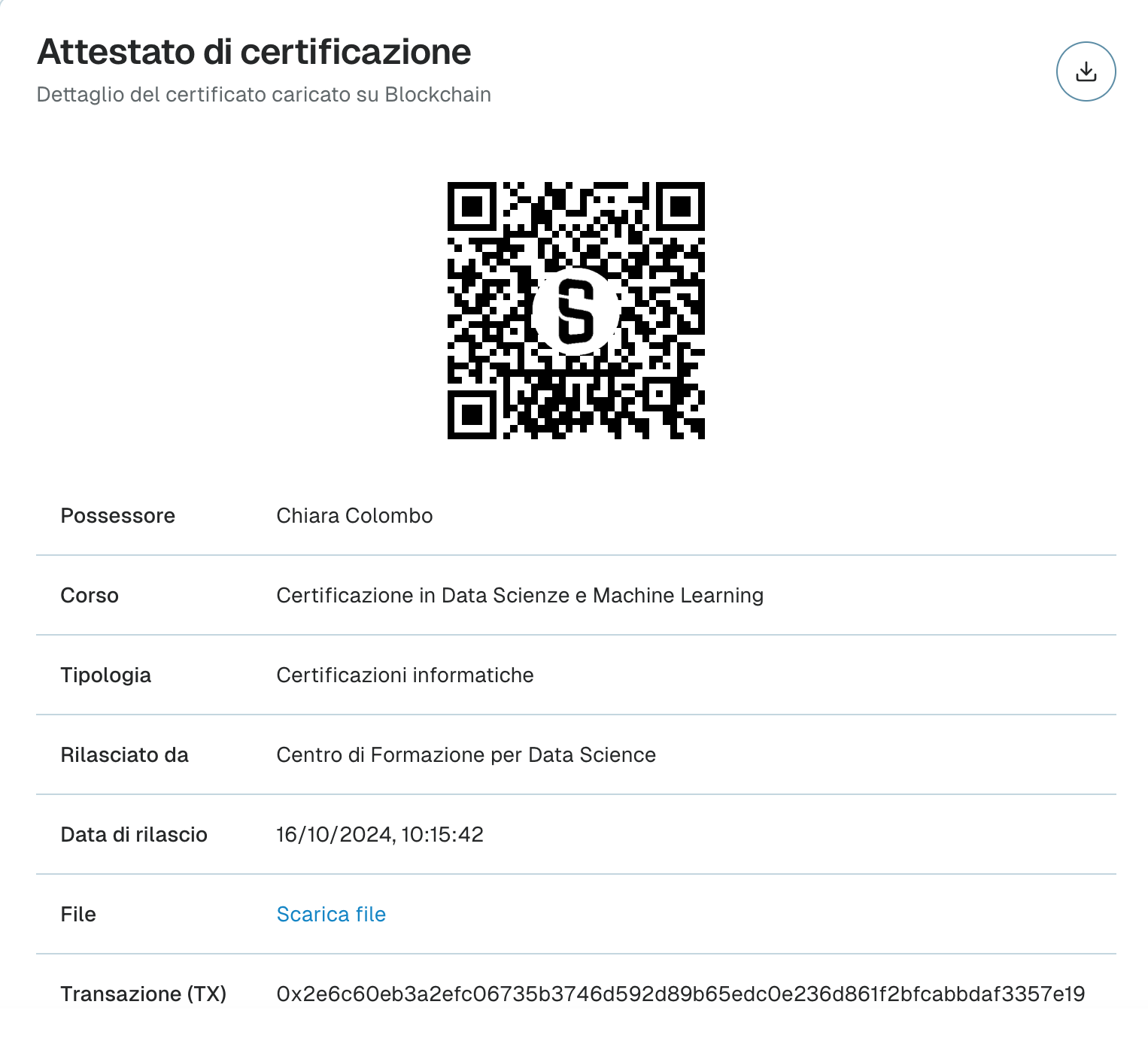 MySkills interface for certificate verification