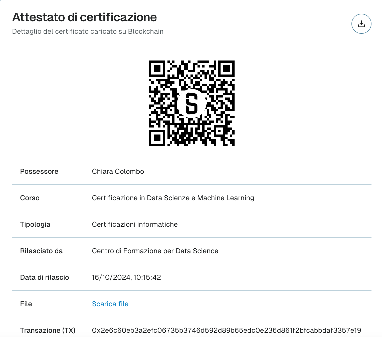 Schermata MySkills per la verifica dei certificati
